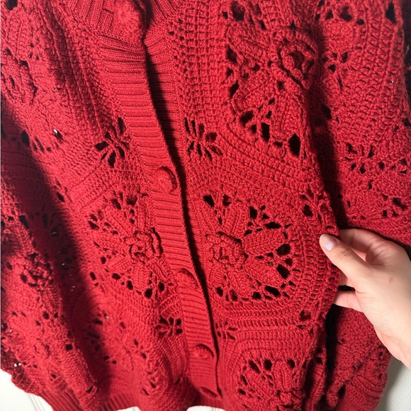 Farm Rio Red Crochet Flower Knit Cardigan XL - Picture 3 of 7